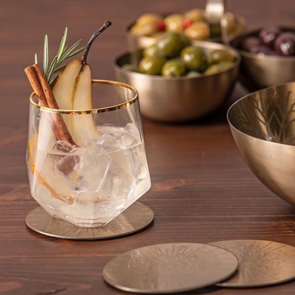 Scott Living 4-pc. Geoluxe Gold Banded Drinkware New BNIB 16oz - Picture 2 of 3